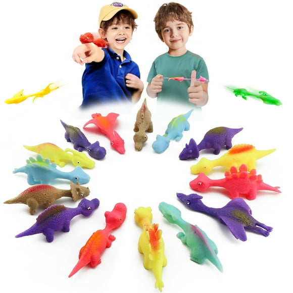 15 Pcs Finger Slingshot Dinosaurs Animal Toy, Funny Stretchable Flick Rubber Animals, a variety of different color simulation animals great for various festivals and parties.