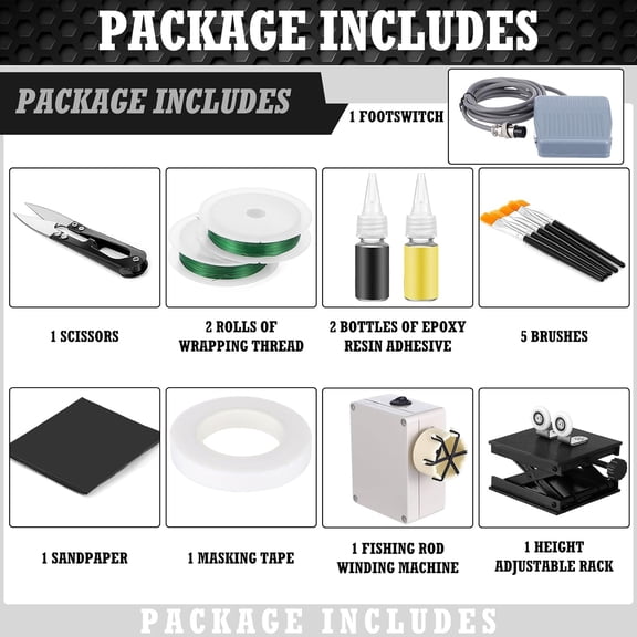 15 Pcs Fishing Rod Repair Kit Includes 3 Pcs Rod Wrapping and Winding Machine Set 2 Thread 1 Tape 5 Brush 1 Scissor 1 Sand Paper Fishing Rod Building Winding Tool