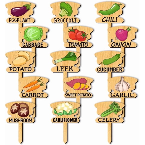15 Pcs Funny Plant Markers T-Type Vegetable Name Tag with Pattern Wood Plant Garden Sign Seed Indoor and Outdoor Potted Plants Vegetable Graphic Plant Label 70x50mm/2.75x1.96inch colorful DIY