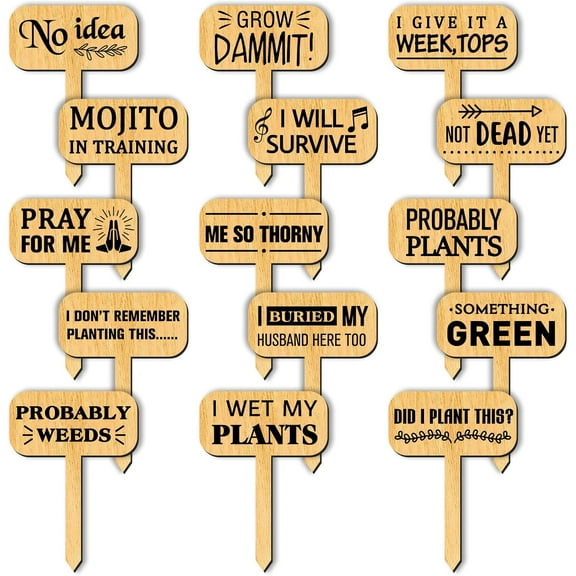 15 Pcs Funny Plant Markers Wooden Garden Stakes T-Type Garden Labels Funny Talking Plant Funny Garden Signs Plant Markers for Indoor and Outdoor Potted Seed Herbs Unique Funny Gifts