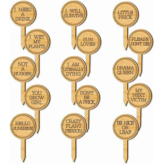 15 Pcs Funny Wood Plant Labels 15 Styles Garden Labels with Plant Puns Leaf Decoration Wooden Markers DIY for Indoor and Outdoor Plants Flowers Herbs Seed Potting