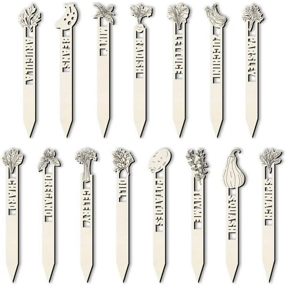 15 Pcs Garden Herb Plant Markers 15 Styles Wooden Hollow Signs Vegetable Fruit Plants Tags