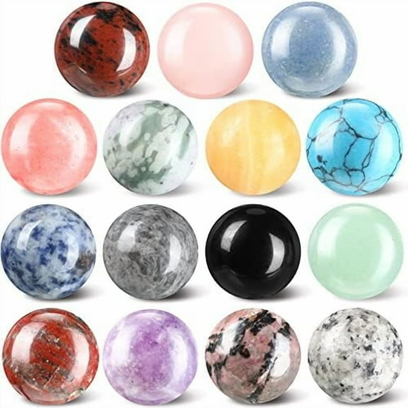 15 Pcs Gemstone Sphere Balls 1 Inch Polished Crystal Sphere Bulk Multi Style Witch Ball Tones Gemstones Pocket Palm Crystals for Witchcraft Meditation Reiki Balancing