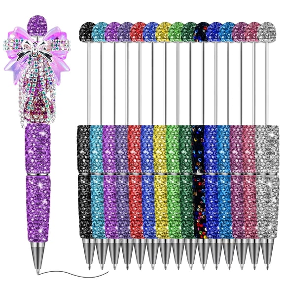 15 Pcs Glitter Beadable Pens, Full Rhinestone DIY Creative Pens, Glittering Bead Pens for Customization, Bling Writing Pens, Diamond Pens, Ideal for Art Projects and Presents