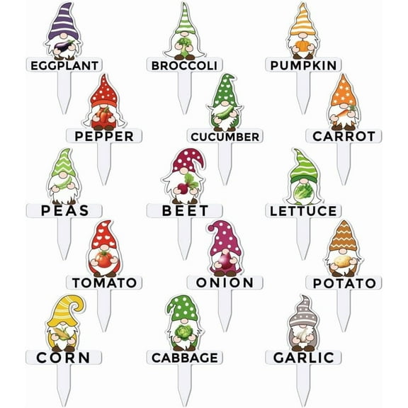 15 Pcs Gnome Plant Markers 15 Styles Vegetables Name Plants Tags Funny Garden Labels Acrylic T Type Plant Labels