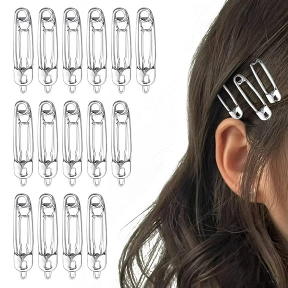 15 Pcs Hair Pins Hair Clips Alloy Safety Pin Shape Hairpin Barrettes Goth Hair Pins Set Hairdressing Tool Hair Accessories (Silver)
