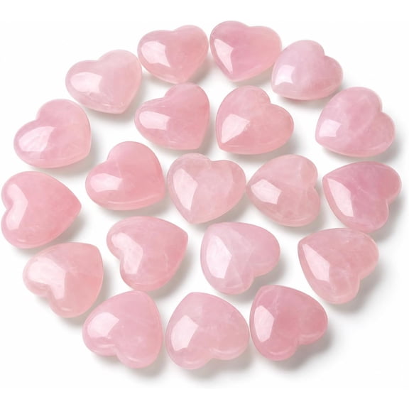 15 Pcs Heart Shaped Rose Quartz Palm Stones, Polished Pink Crystal Set with Glossy Smooth Finish for Meditation, Wedding Favours and Desk Decor