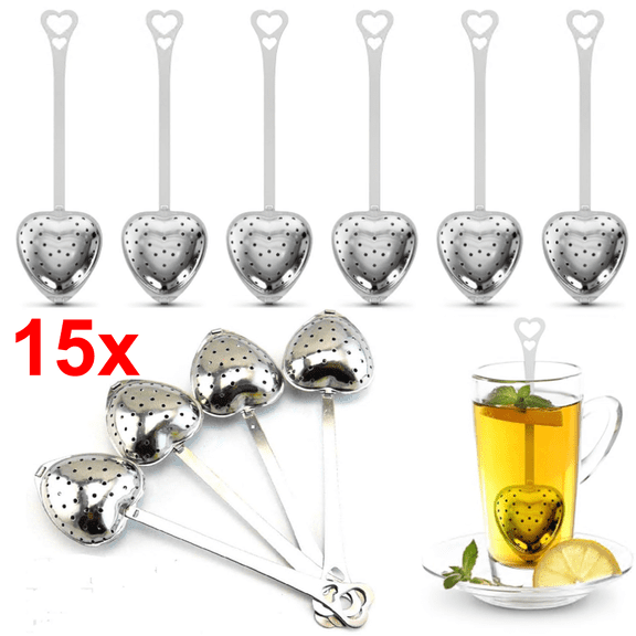15 Pcs Heart Tea Infuser for Loose Leaf Tea Steeper, Stainless Steel Tea Filter Strainers, Easy Brewing Design, Keeps Loose Leaves Held, Tea Accessories