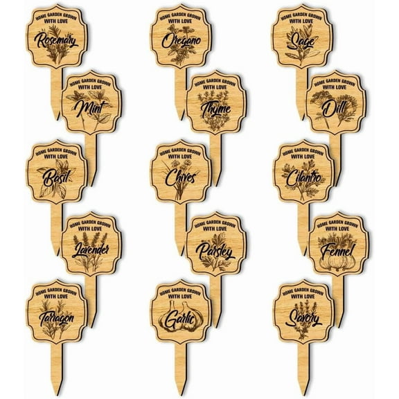 15 Pcs Herb Plant Labels Wooden Markers Irregular Circle Tags Garden Labels with Printed Retro Pattern Wood Garden Stakes for Indoor and Outdoor Potted Seed Herbs and Unique Funny Gifts 1 Set