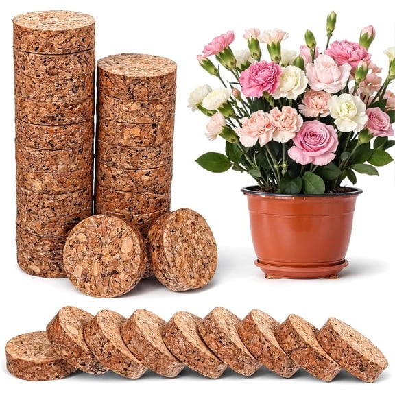 15 Pcs Invisible Pot Feet Tutuviw Plant Pot Feet Risers with Non Slip Surface Sturdy Cork Plant Riser Pot Feet Solid Corkwood Planter Pot Lifter for Indoor Outdoor Plants Pots (2" Dia)