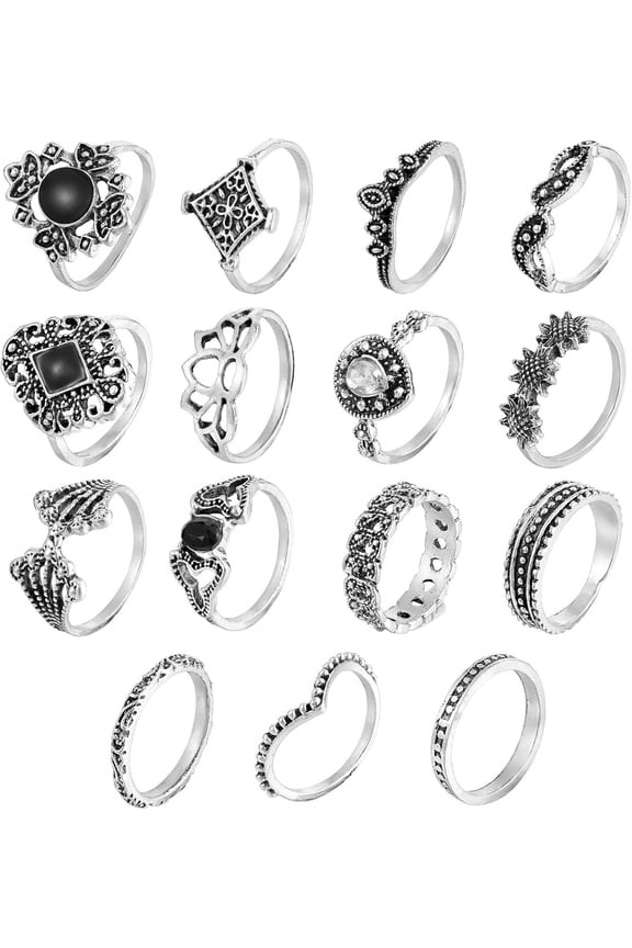 15 Pcs Knuckle Rings for Women Knuckle Rings Set for Women Stackable Rings Sets Bohemian Retro Vintage Joint Finger Rings Set Jewelry Gifts Black