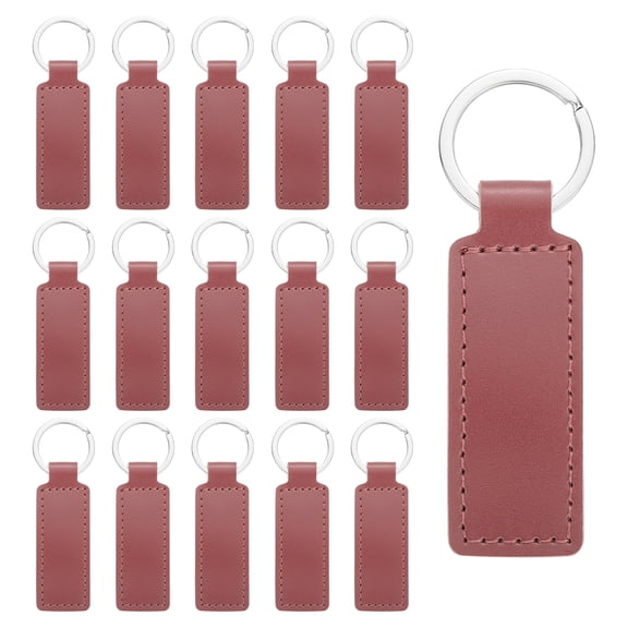 15 Pcs Leather Keychain Blanks Bulk Rectangle Laser Engraving Keychain Leather Key Fob Kit with Key Rings for DIY Supplies Gifts (Date Red, 3.7"x1.2")