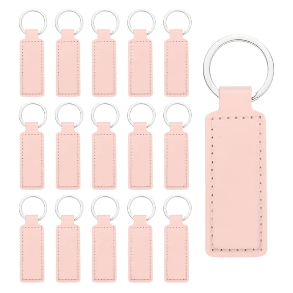 15 Pcs Leather Keychain Blanks Bulk Rectangle Laser Engraving Keychain Leather Key Fob Kit with Key Rings for DIY Supplies Gifts (Pink, 3.7"x1.2")