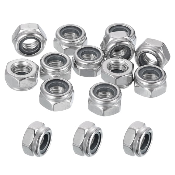 15 Pcs M8x1.25mm Lock Nuts, 304 Stainless Steel Nylon Insert Self-Locking Nut