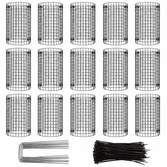 15 Pcs Metal Plant Protection Cages,11.81 Inch Rustproof Plant Mesh Cage with Ground Stakes and Cable Ties,Suitable for Seedlings Flowers Outdoor Indoor Vegetable Garden Protection