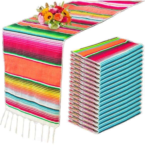 15 Pcs Mexican Table Runner Fiesta Mexican Theme Party Decoration for Cinco de Mayo Fiesta Party Serape Zarape Table Runner 14 x 84 Inch (Fresh Style)