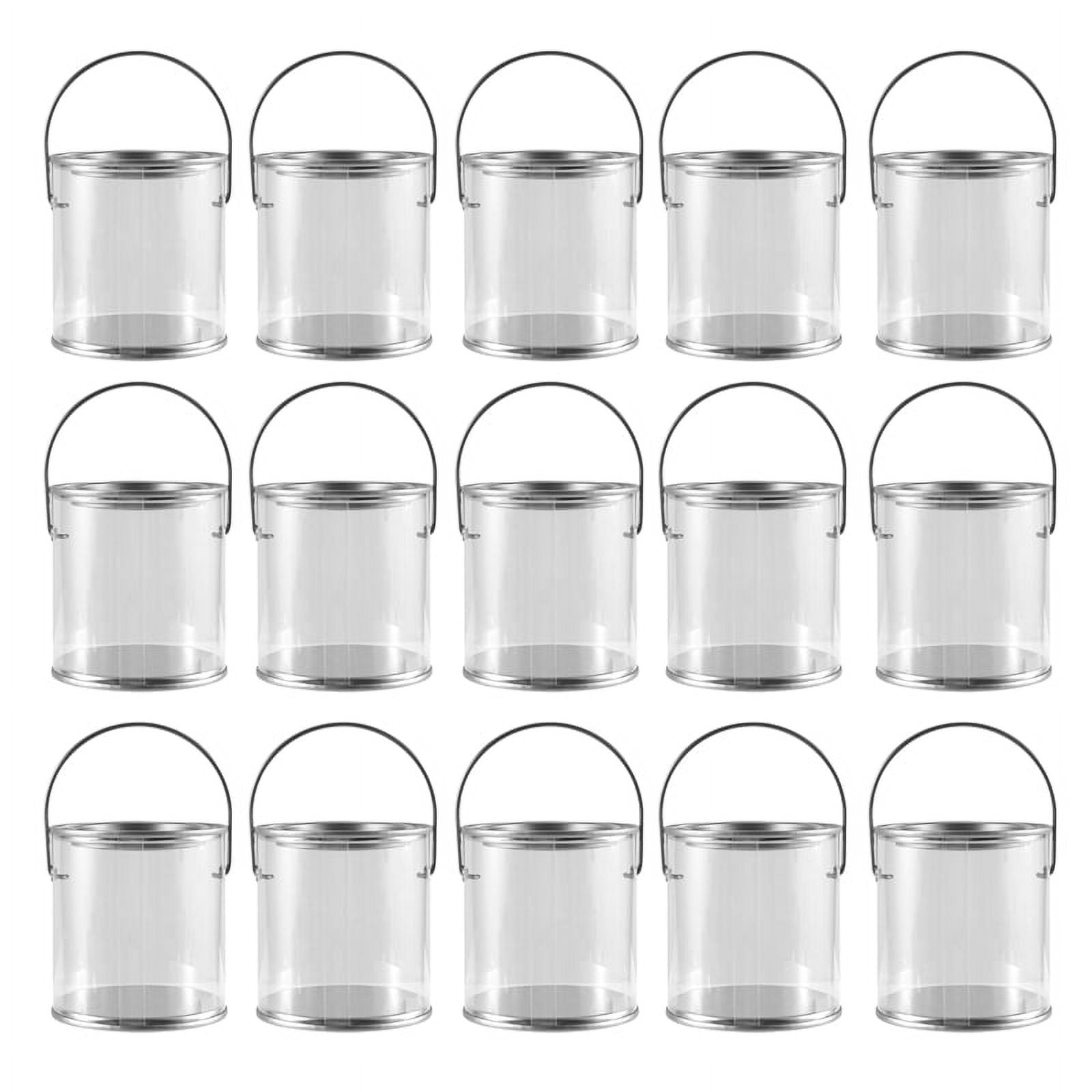 15 Pcs Mini Clear Paint Can Containers 2.95 Inch Tall Empty Paint Cans with Lids PVC Small Paint
