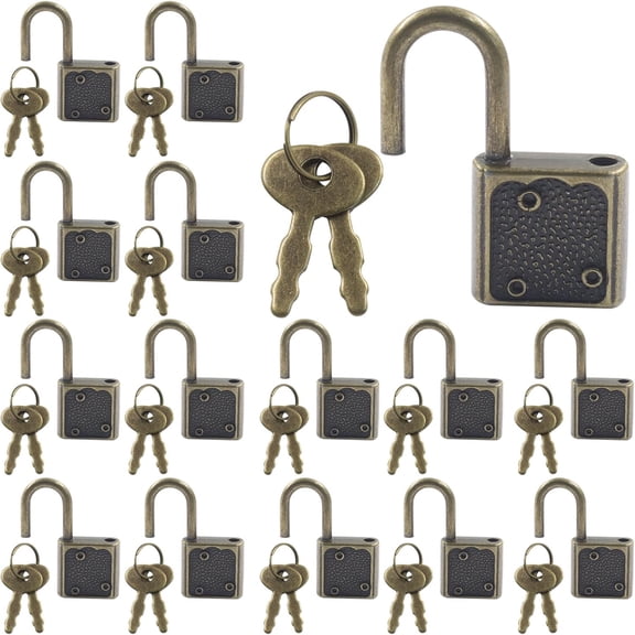 15 Pcs Mini Lock with Key, Bronze Tiny Lock, Small Luggage Locks, Antique Padlock for Suitcase, Schoolbag, Boxes, Decor