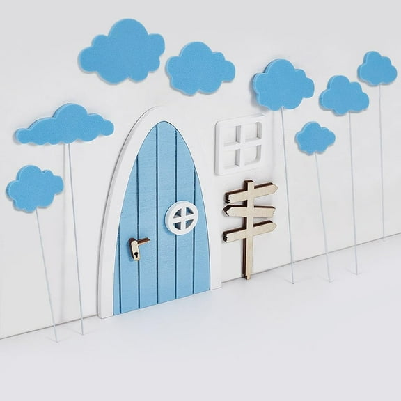 15 Pcs Mini Wooden Door Kit Light Sky Blue Fairy Garden Door Little Magical Fairy Door Decorative Tiny Door Prop DIY