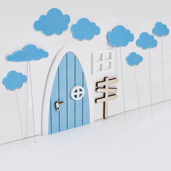 15 Pcs Mini Wooden Door Kit Light Sky Blue Fairy Garden Door Little Magical Fairy Door Decorative Tiny Door Prop for Home Wedding Party Decoration