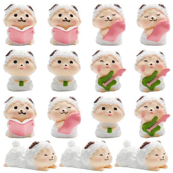 15 Pcs Miniature Sheep Figurines - 5 Styles, Resin Fairy Garden Moss DIY Terrarium Crafts Home Dcor Ornaments.