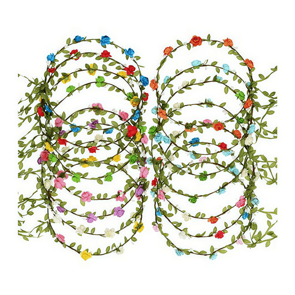 15 Pcs Multicolor Artificial Flower Crown Set – Floral Headbands Crown Wreath Headband Garland for Weddings, Festivals & Fairy Parties