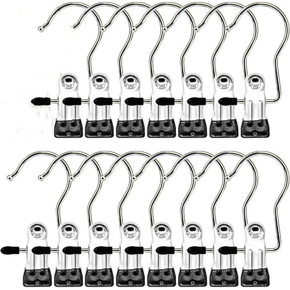 15 Pcs Multifunctional Hangers Single Clip,Black Stainless Steel Clips,Space Saving Hanging Clips,Hanger Clips,Portable Hanging Clips