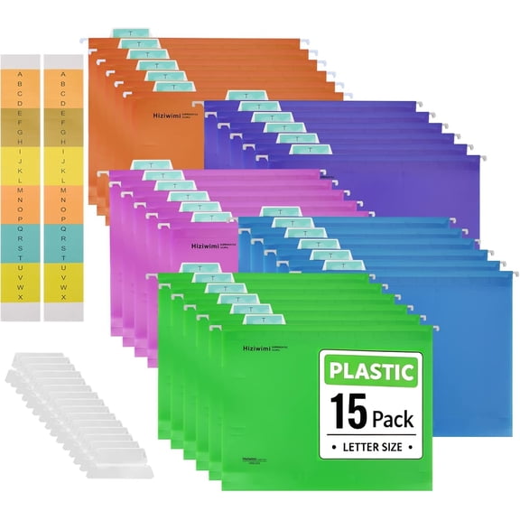 15 Pcs PP Hanging File Folders Letter Size,Hanging Folders with Tabs,File Folders for Filing Cabinet Hanging Files for Bulky Files,Medical Charts,Office AMD School Desktop File Storage
