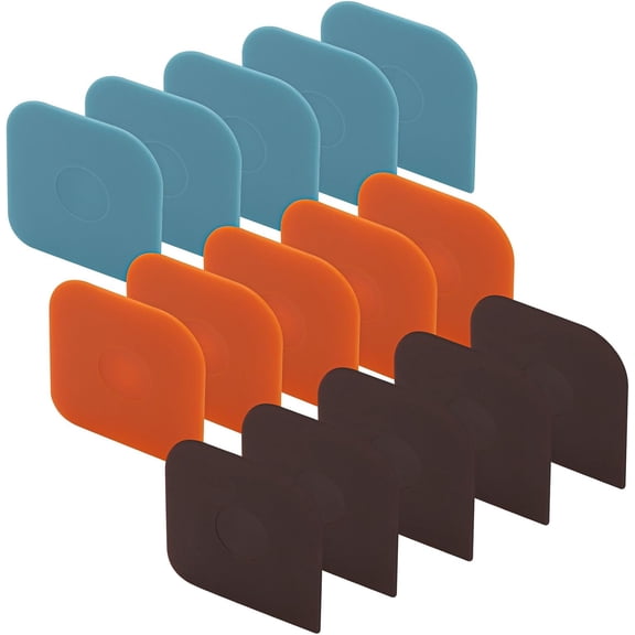 15 Pcs Pan Scrapers, Plastic Pot Scraper, Dish Scraper Tool for Kitchen Cast Iron Skillet Cookware Cleaning (5 Brown+5 Blue+5 Orange
