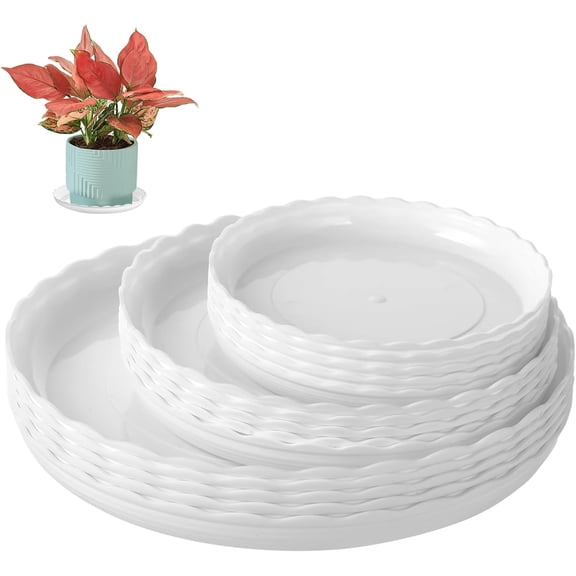 15 Pcs Plastic White Round Wave Plant Saucer,6 Inch/8 Inch/10 Inch,Durable Duty Flower Plant Pot Drip Tray Container for Home Garden Indoor and Out Door Plant