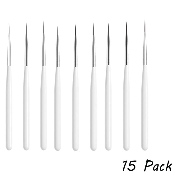 15 Pcs Professional Fine Nail Art Liner Brush UV Gel Painting Acrylic Nail Brushes Striping Brushes for Short Strokes, Details, Blending, Elongated Lines