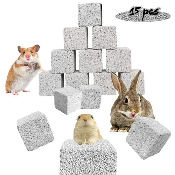 15 Pcs Rabbits Lava Blocks Bunny Teeth Grinding Stone Small Animal Mineral Calcium Stone Chews Toy for Hamsters,Chinchillas and Parrot