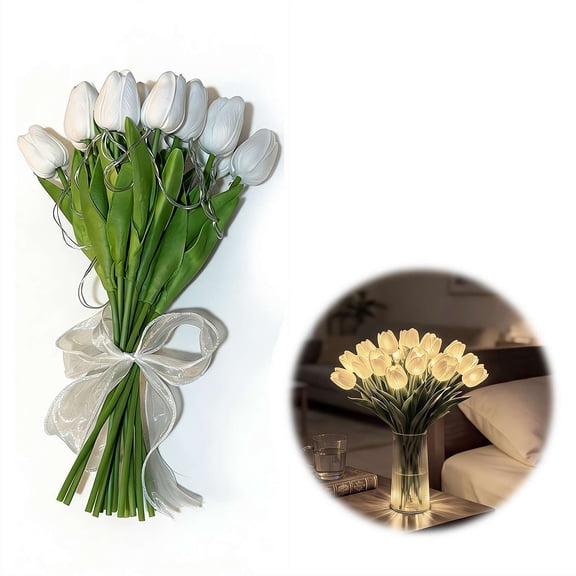 15 Pcs Radiant Romantic Tulip LED Night Light, Artificial Bouquet Flower Lamp without Vase, Battery Operated Soft Glow for Bedroom Living Room Decor