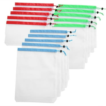 15 Pcs Reusable Mesh Produce Bags, Washable See-Through Lightweight Mesh Bags for Fruit, Vegetable, Toys, Grocery, and Supermarket Shopping Storage