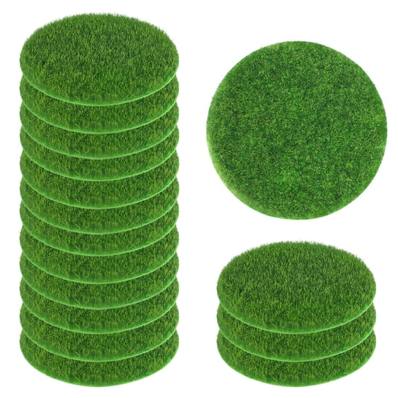 15 Pcs Round Artificial Grass Circles, 4x4 Inch Green Moss Pads Fake Grass Mats, Miniature Landscape Decor for Indoor Outdoor Garden, DIY Crafts, Model Scenery Bonsai Scheam