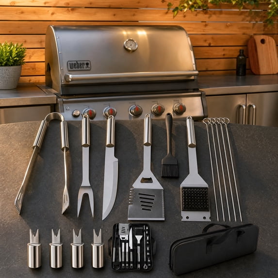 15 Pcs Stainless Steel Grill Utensils Set, BBQ Tools Set with Storage Bag Grilling Accessories for Outdoor Cooking