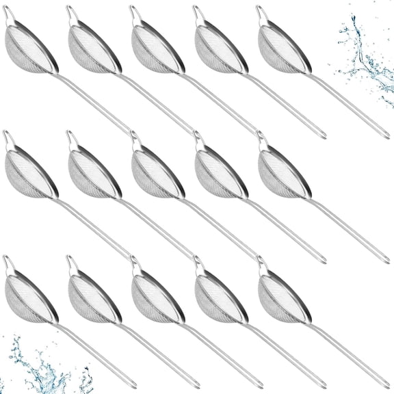 15 Pcs Stainless Steel Small Strainer, Small Fine Mesh Tea Strainer, Mini Stainless Steel Sieve with Handle, Kitchen Metal Sifter Strainers for Tea, Juicing, Coffee, Cocktail, Powdered Sugar, Matcha