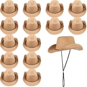 15 Pcs Straw Cowboy Hats, Western Wide Brim Unisex Hat, Adjustable Chin Strap for Outdoor Themed Party,Halloween, Christmas Gifts
