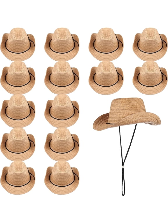 15 Pcs Straw Cowboy Hats, Western Wide Brim Unisex Hat, Adjustable Chin Strap for Outdoor Themed Party,Halloween, Christmas Gifts