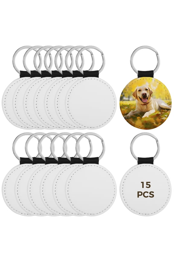 15 Pcs Sublimation Keychain Blanks, PU Leather Double-Sided Key Rings for Heat Transfer, Large Quantity Craft Supplies with Metal Rings, DIY Unique Gifts and Mementos