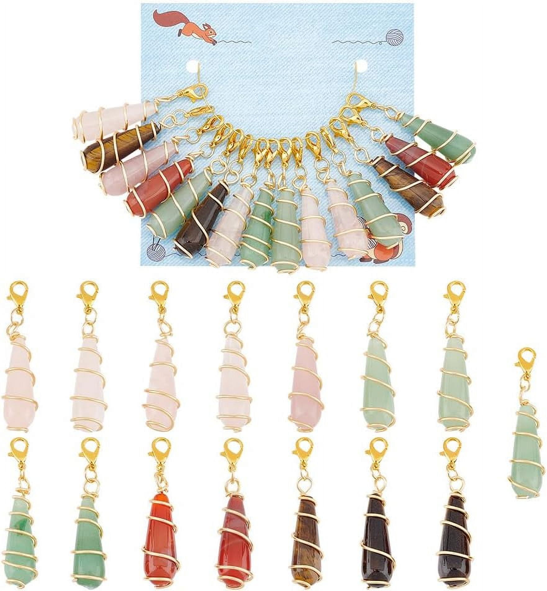 15 Pcs Teardrop Stitch Markers Natural Gemstone Locking Stitch Markers Removable Lobster Clasp Locking Knitting Markers for Knitting Weaving Sewing Jewelry Making Colorful DIY
