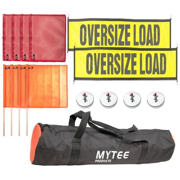 15 Pcs Magnetic Oversize Load Sign Kit - 2 Mesh Oversized Load Banner, 8 Pcs Mesh Warning Flag w/Wood Dowel and Wire Loop, 1 Bag & 4 Magnetic Flag Holder for Construction, Pedestrian Signs