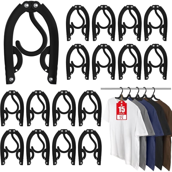 15 Pcs Travel Hangers Portable Foldable Hanger Organizer, Plastic Cruise Ship Accessories Essentials 2026 Clothes Hanging Rack Folding for Camping Fly RV Europe Suitcase, Black