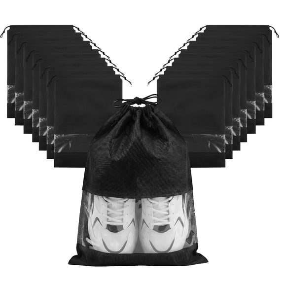15 Pcs Travel Shoe Bags Portable Non-Woven Fabric Shoe Bags with Drawstring Dustproof for Men and Women Black