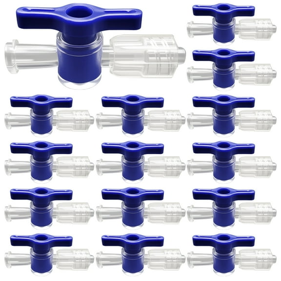15 Pcs Two-Way Stopcock Luers, Luer Lock Connectors, Plastic Switch for Printing, Blue Handle with Lock Cap, Ideal for Printing and Fluid Transfer Applications