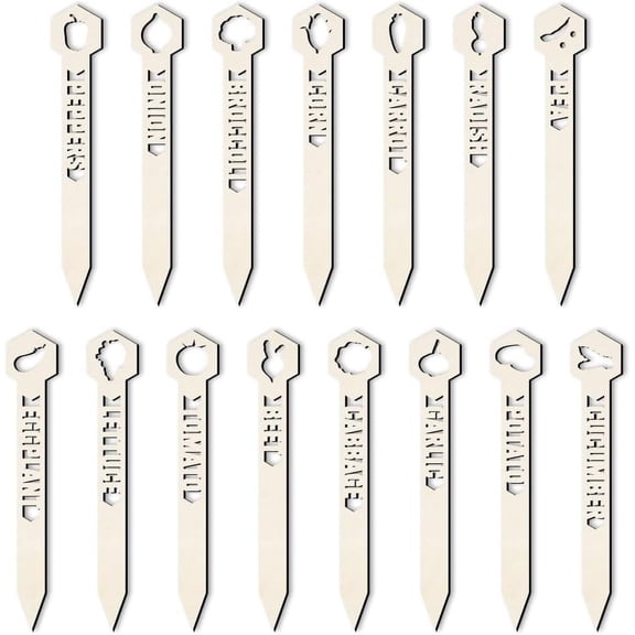 15 Pcs Vagetable Plant Markers 15 Styles Wooden Hollow Fruit Signs Tags with Pattern Labels for Indoor Outdoor Greenhouse Potted Seed Herbs Patio Supplies 15.24x2.54cm(6x1inch) Mixed ColorDIY