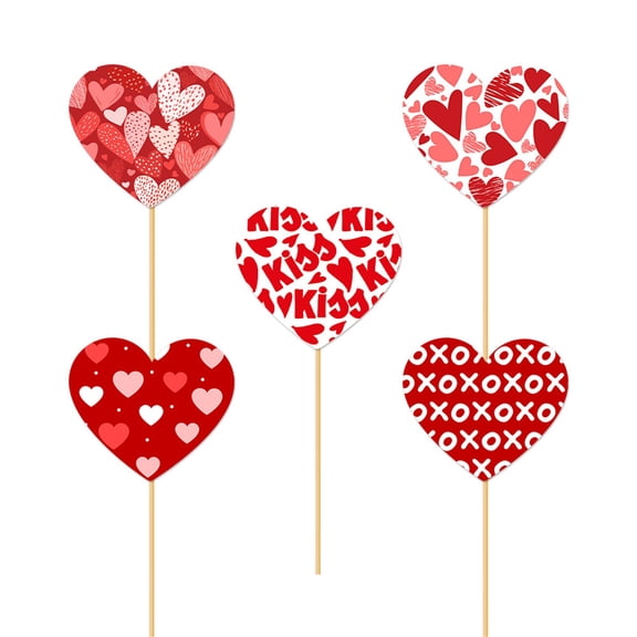 15 Pcs Valentine's Centerpiece Paper Heart Decorations Paper Love Heart Shape Sticks for Wedding Party Vase Floral Arranging Supplies
