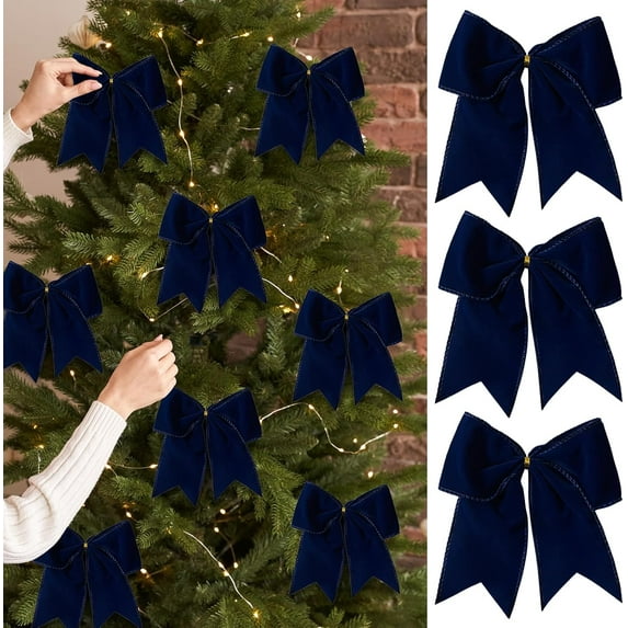 15 Pcs Velvet Bows for Christmas Tree - 6 Inch Vintage Velvet Ribbon Christmas Bows for Gift Wrapping Xmas Tree Topper Bow Ornaments for Garland Wreath Bows Decor (Blue)