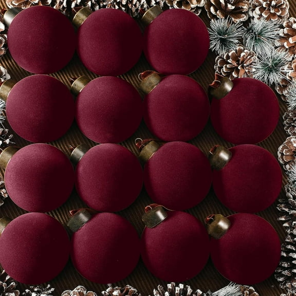15 Pcs Velvet Christmas Balls, 3.15 Inch Velvet Ornaments for Christmas Tree, Christmas Tree Flocked Ornaments Balls for Family Holiday Wedding Party Xmas Hanging Decoration, Wine