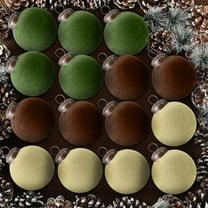 15 Pcs Velvet Christmas Balls Bulk Flocked Christmas Tree Velvet Christmas Ornaments Ball Ornaments Plastic Xmas Decorative Hanging Ornaments(Khaki Military Green Brown)